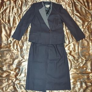 Sakowitz‎ Vintage 100% Wool Suit Jacket Skirt Two-Tone Gray 10